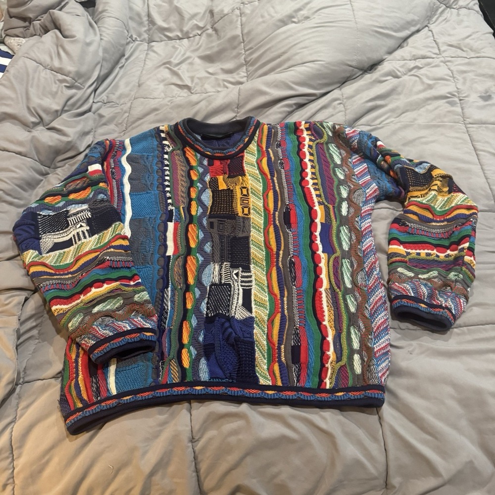 Vintage 90s Tundra Sweater Men's XL Textured 3D Coogi Style Hip Hop Canada